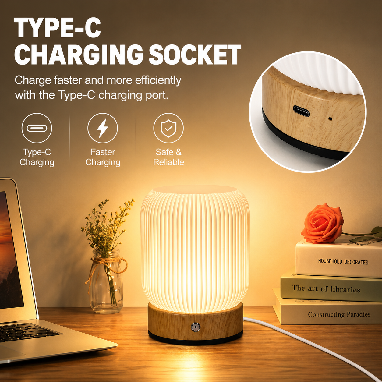 Pleated Touch Control Rechargeable Lamp