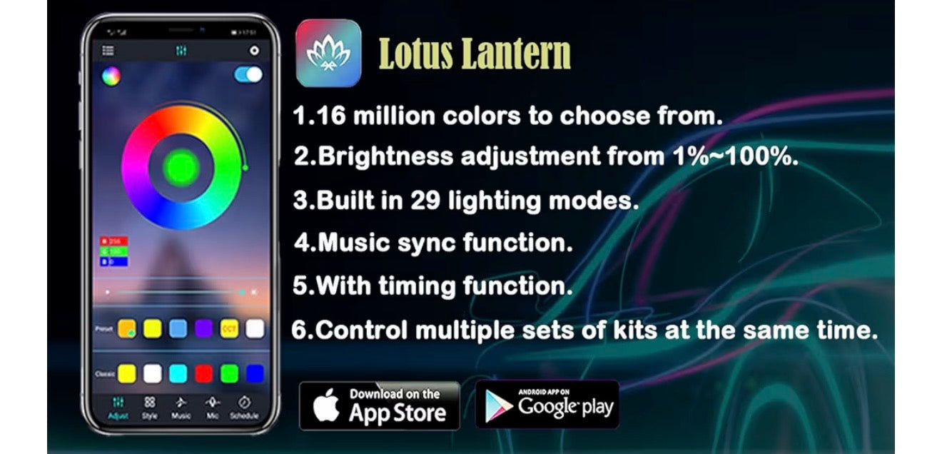 RGB LED Fiber Optic Interior Ambient Lighting Kit (8M) – APP Controlled
