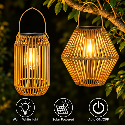 Solar Rattan Lantern – Waterproof LED Outdoor Hanging Light for Garden & Patio