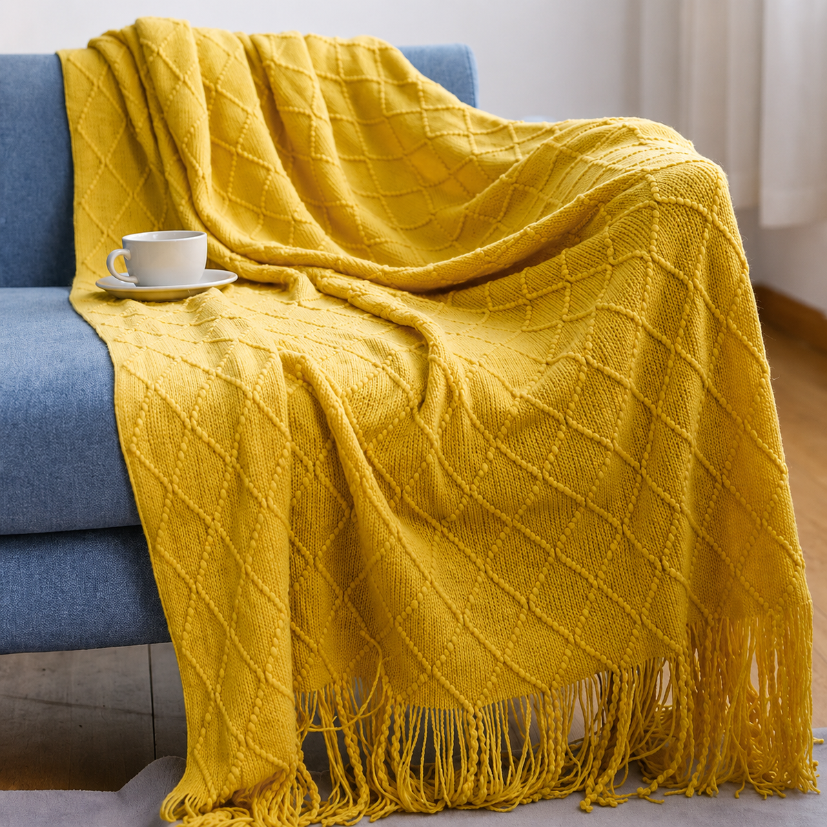 Knitted Tassel Throw Blanket