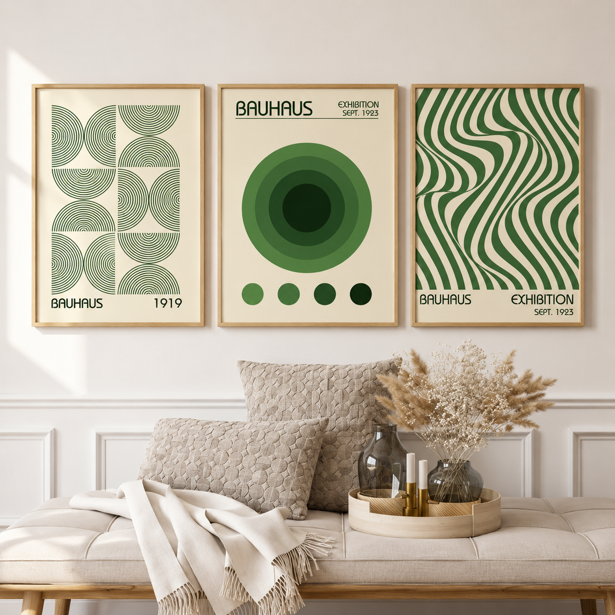 Green Bauhaus Geometric Designs Collection - Canvas Prints