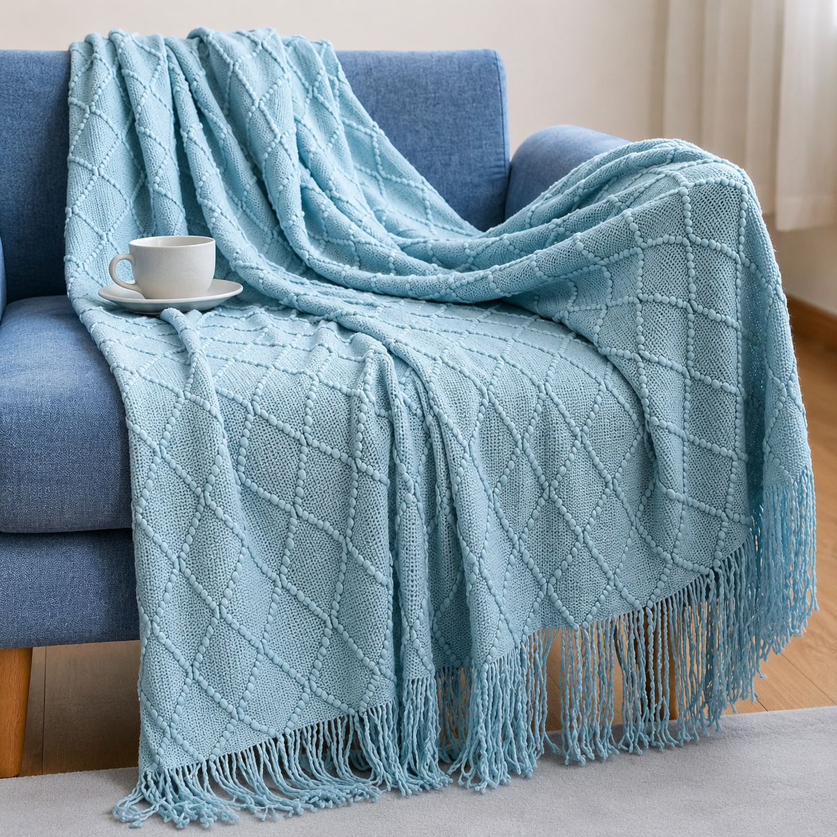Knitted Tassel Throw Blanket