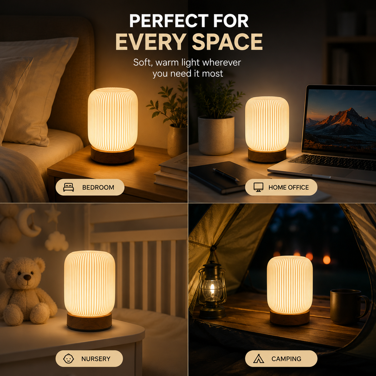 Pleated Touch Control Rechargeable Lamp