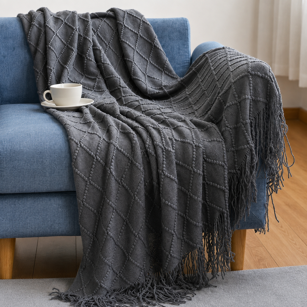 Knitted Tassel Throw Blanket