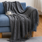 Knitted Tassel Throw Blanket