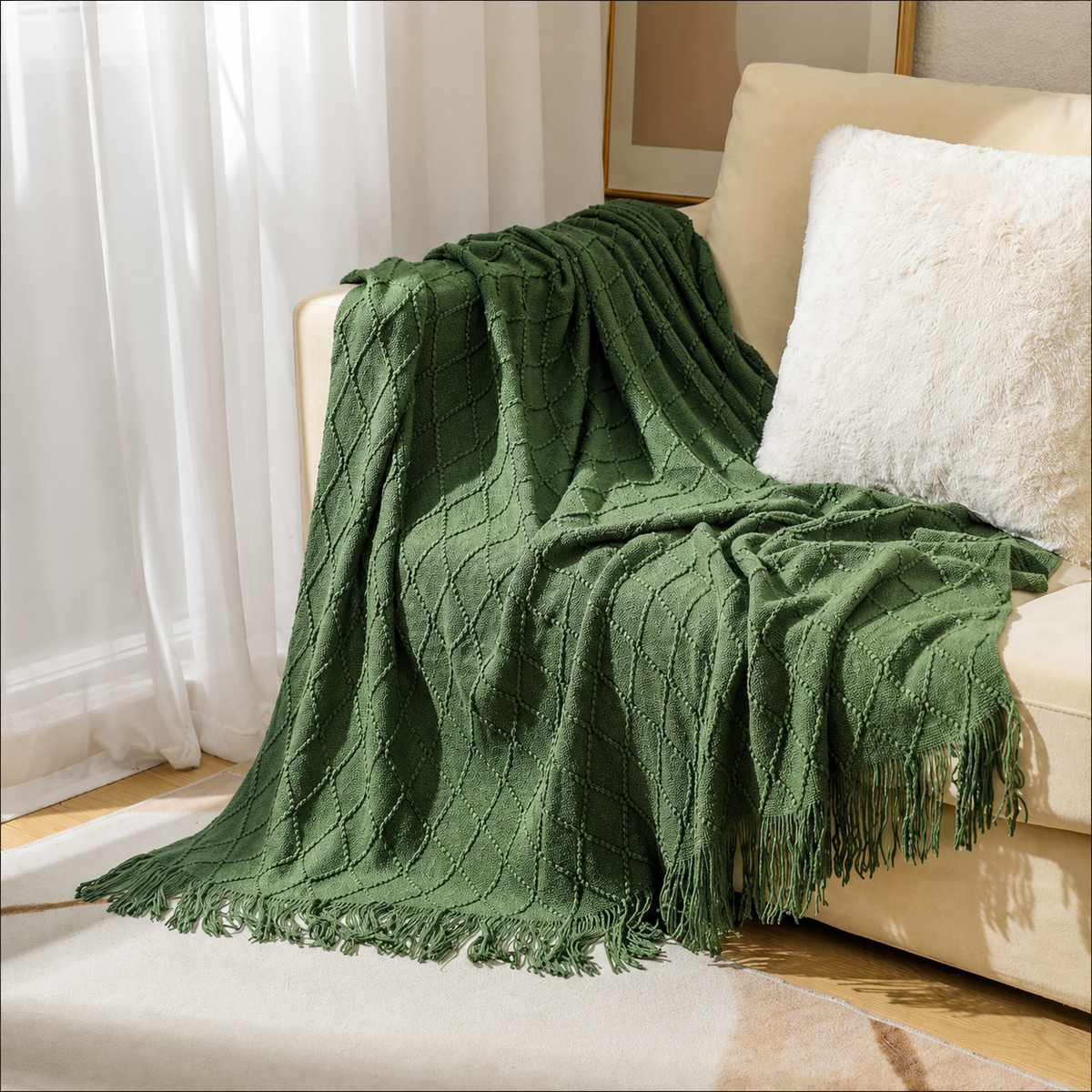 Knitted Tassel Throw Blanket