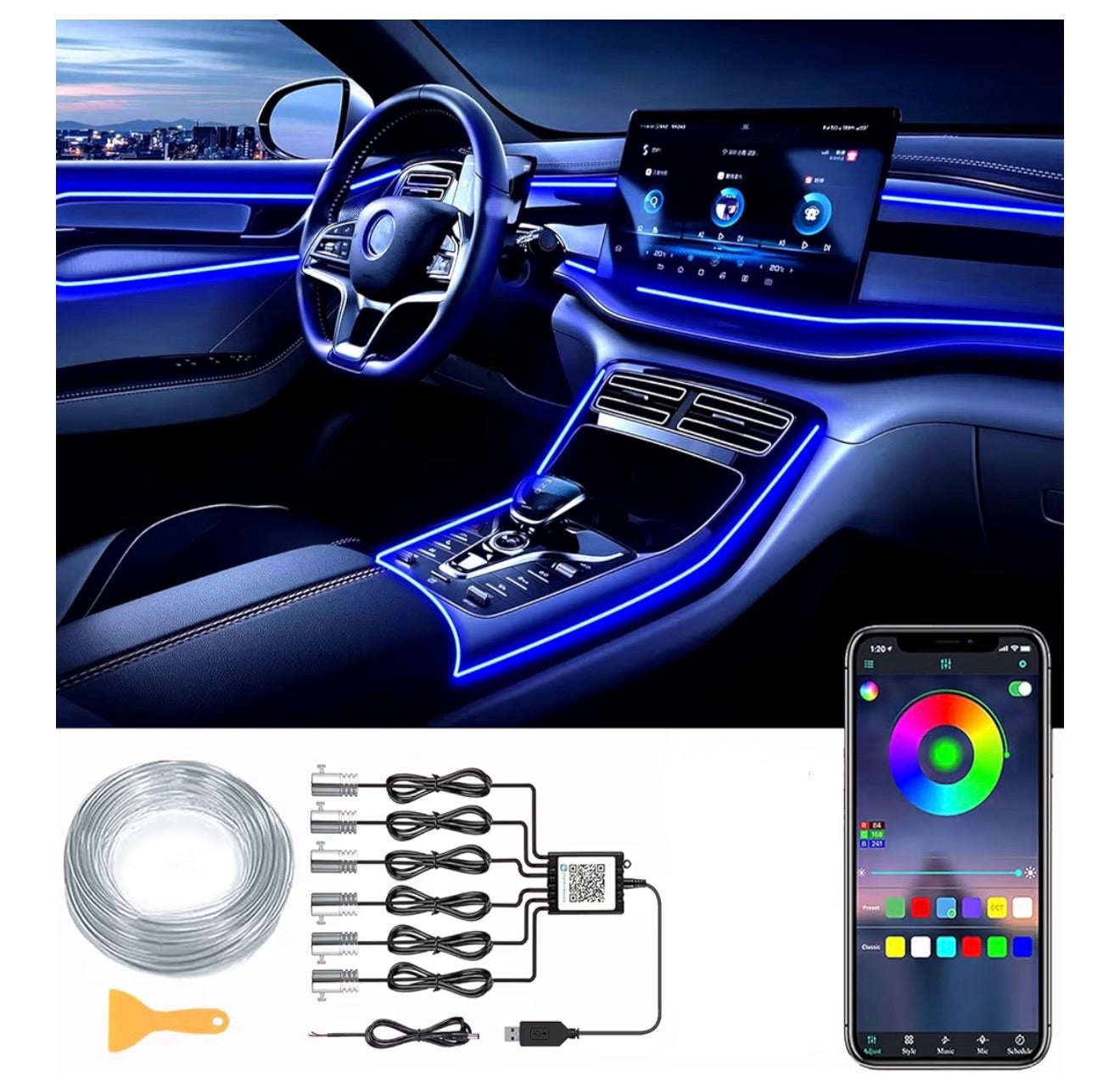 RGB LED Fiber Optic Interior Ambient Lighting Kit (8M) – APP Controlled