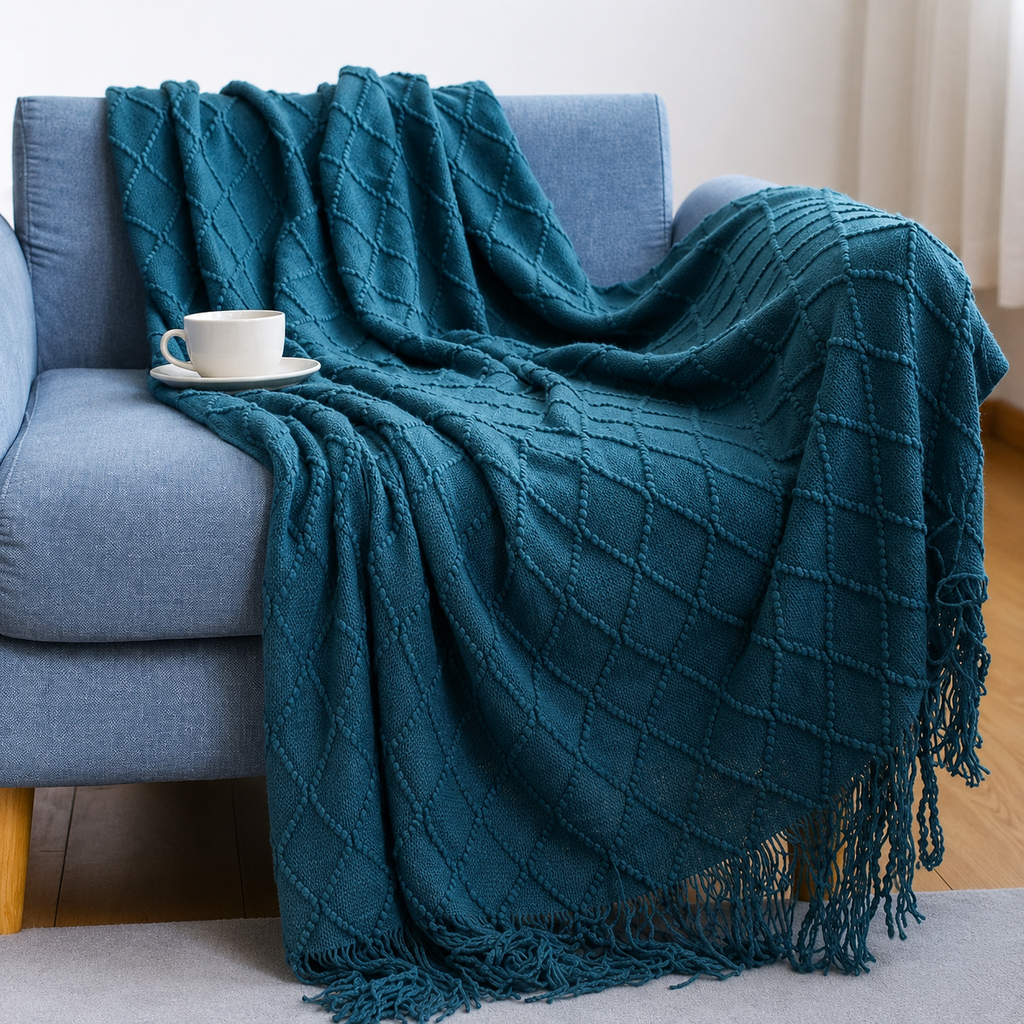 Knitted Tassel Throw Blanket