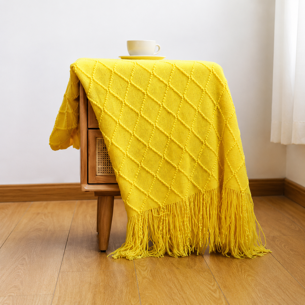 Knitted Tassel Throw Blanket