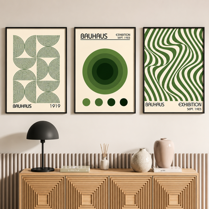 Green Bauhaus Geometric Canvas Collection | Unframed