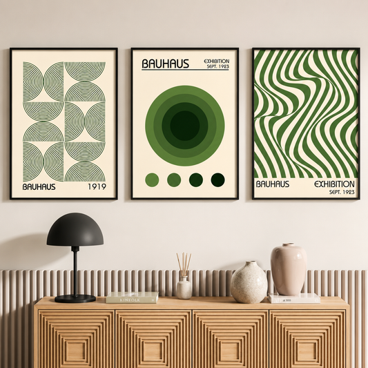Green Bauhaus Geometric Canvas Collection | Unframed