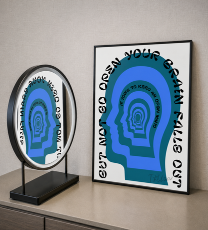 Modernes abstraktes Poster „Open Your Mind“ Blaue Wellen, Papierdruck, Heimdekoration, Schlafzimmer, Eingangsbereich, Bar, Café, Kunstgemälde