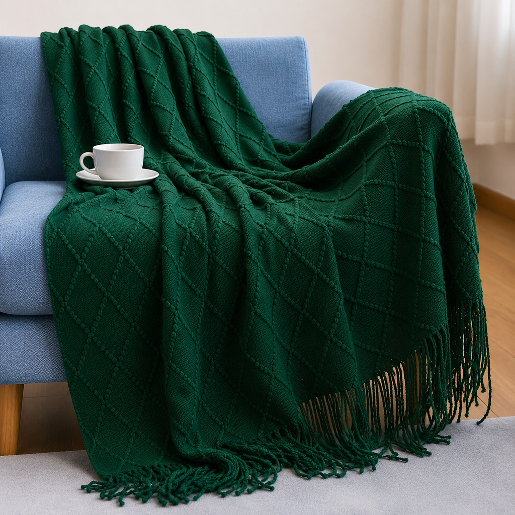 Knitted Tassel Throw Blanket
