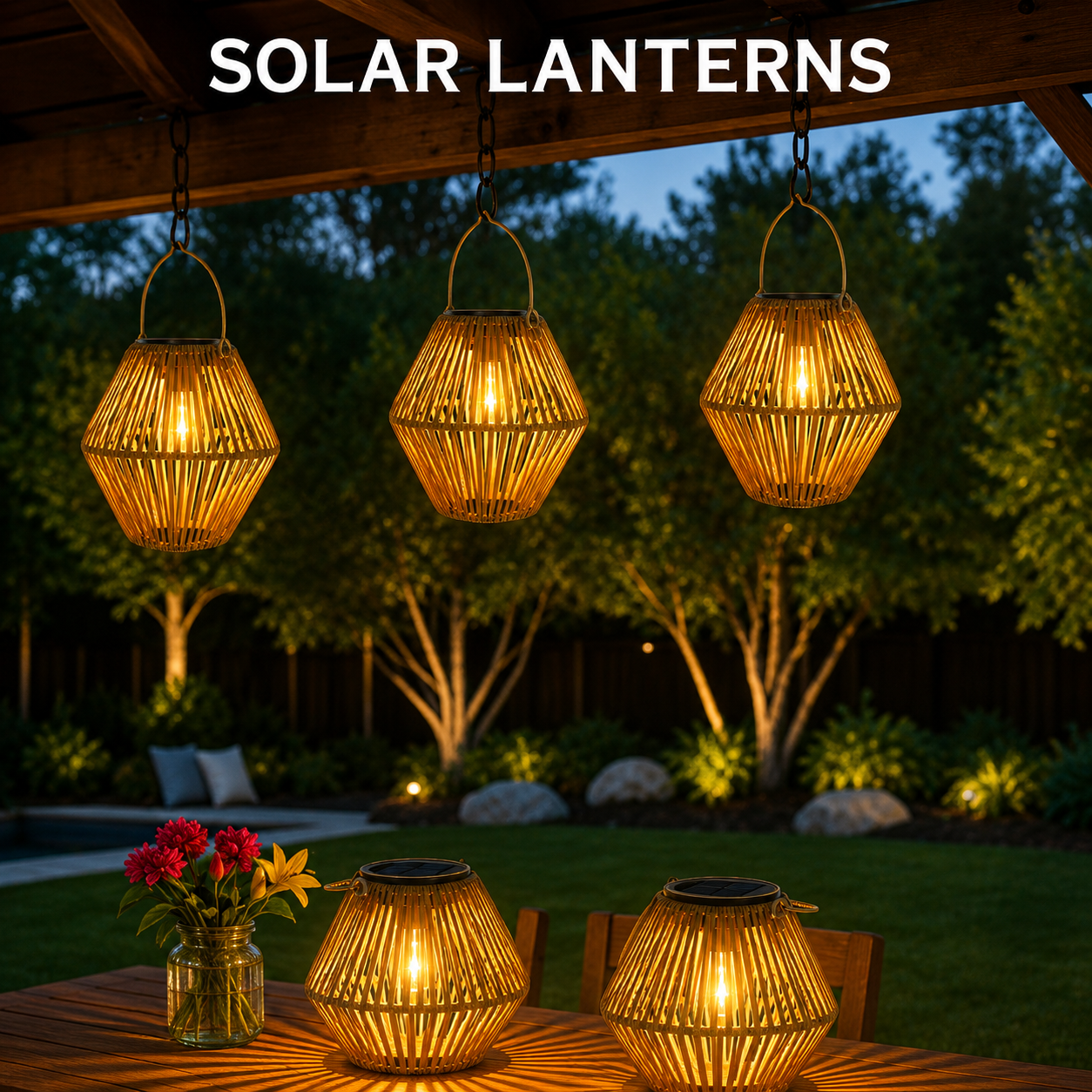 Solar Rattan Lantern – Waterproof LED Outdoor Hanging Light for Garden & Patio