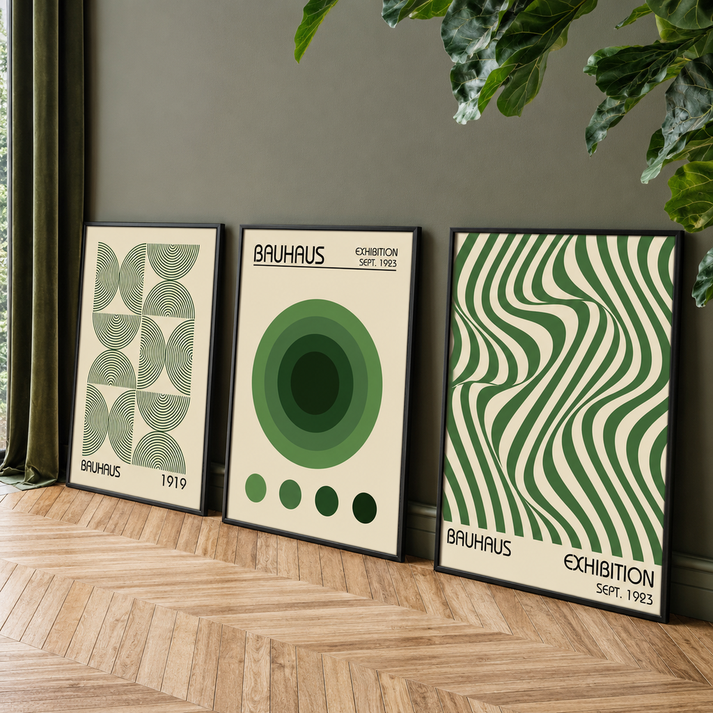 Green Bauhaus Geometric Designs Collection - Canvas Prints