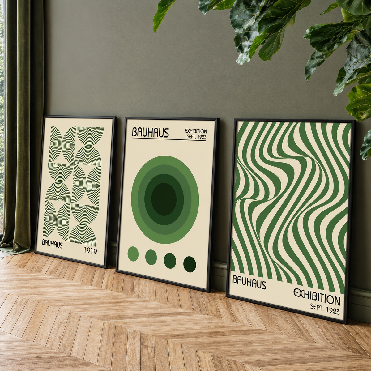Green Bauhaus Geometric Designs Collection - Canvas Prints