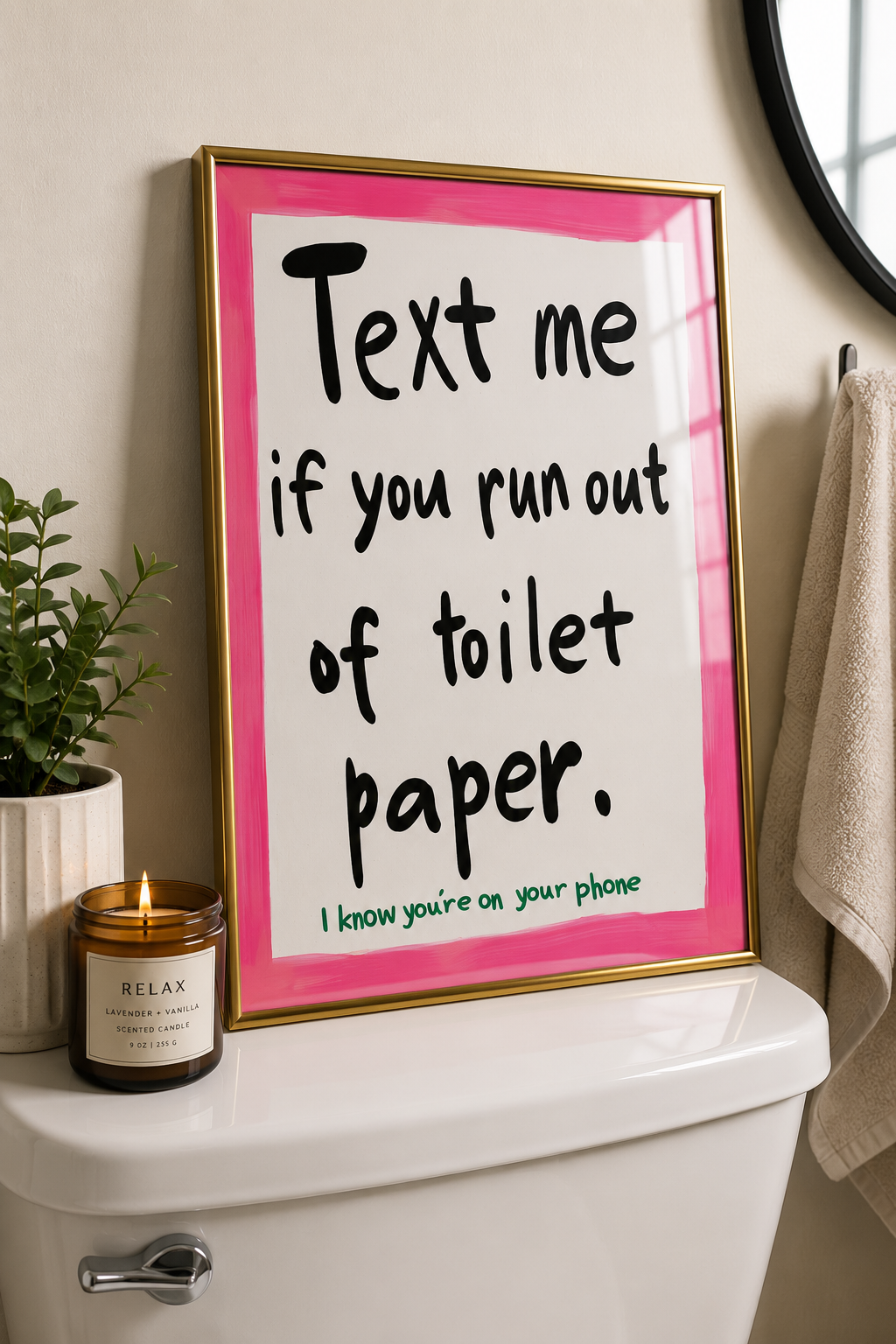 Text Me If Your Run Out Of Toilet Paper - Cotton Canvas Print Wall Art | Unframed