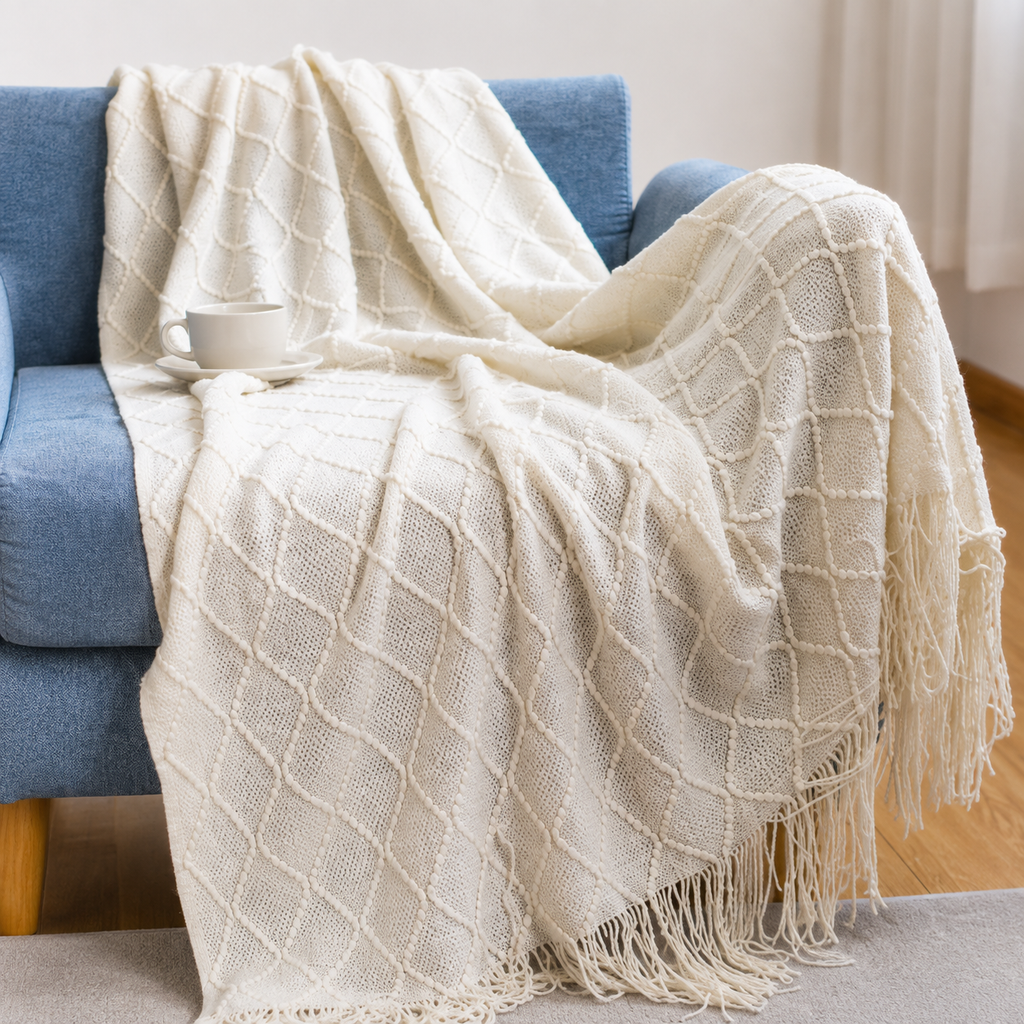 Knitted Tassel Throw Blanket