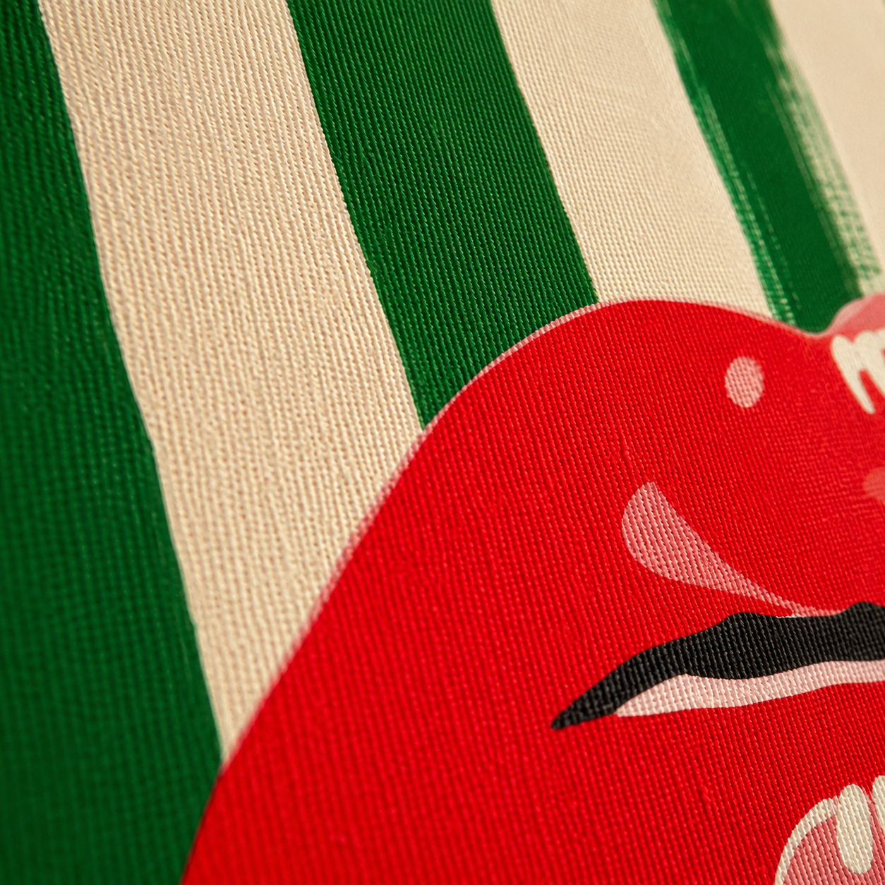 Red Lips Green Stripes Canvas Wall Art | Unframed