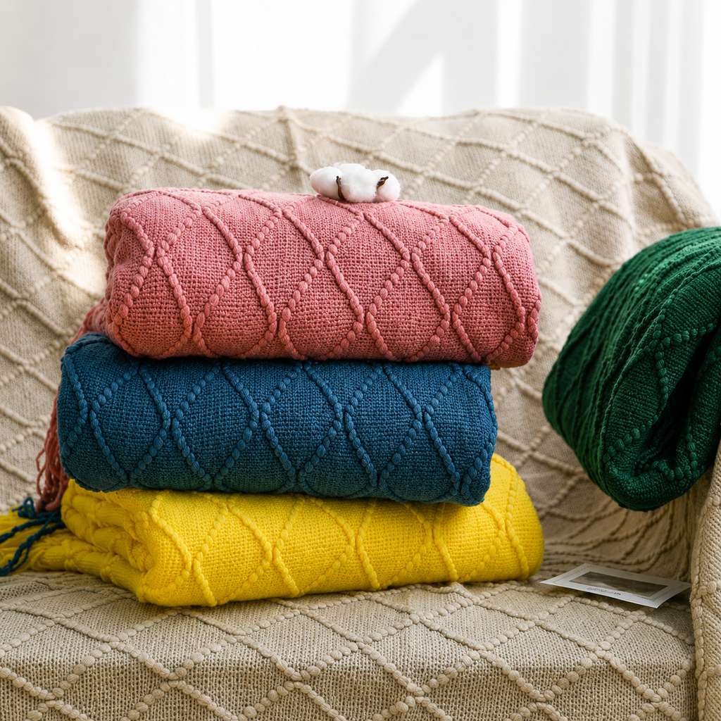 Knitted Tassel Throw Blanket
