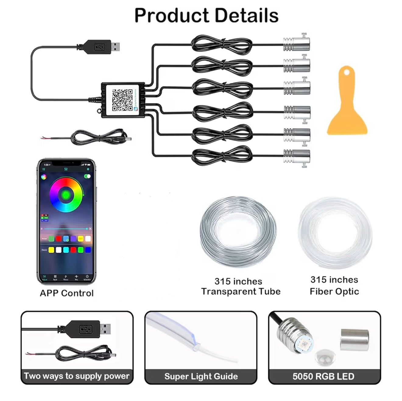 RGB LED Fiber Optic Interior Ambient Lighting Kit (8M) – APP Controlled