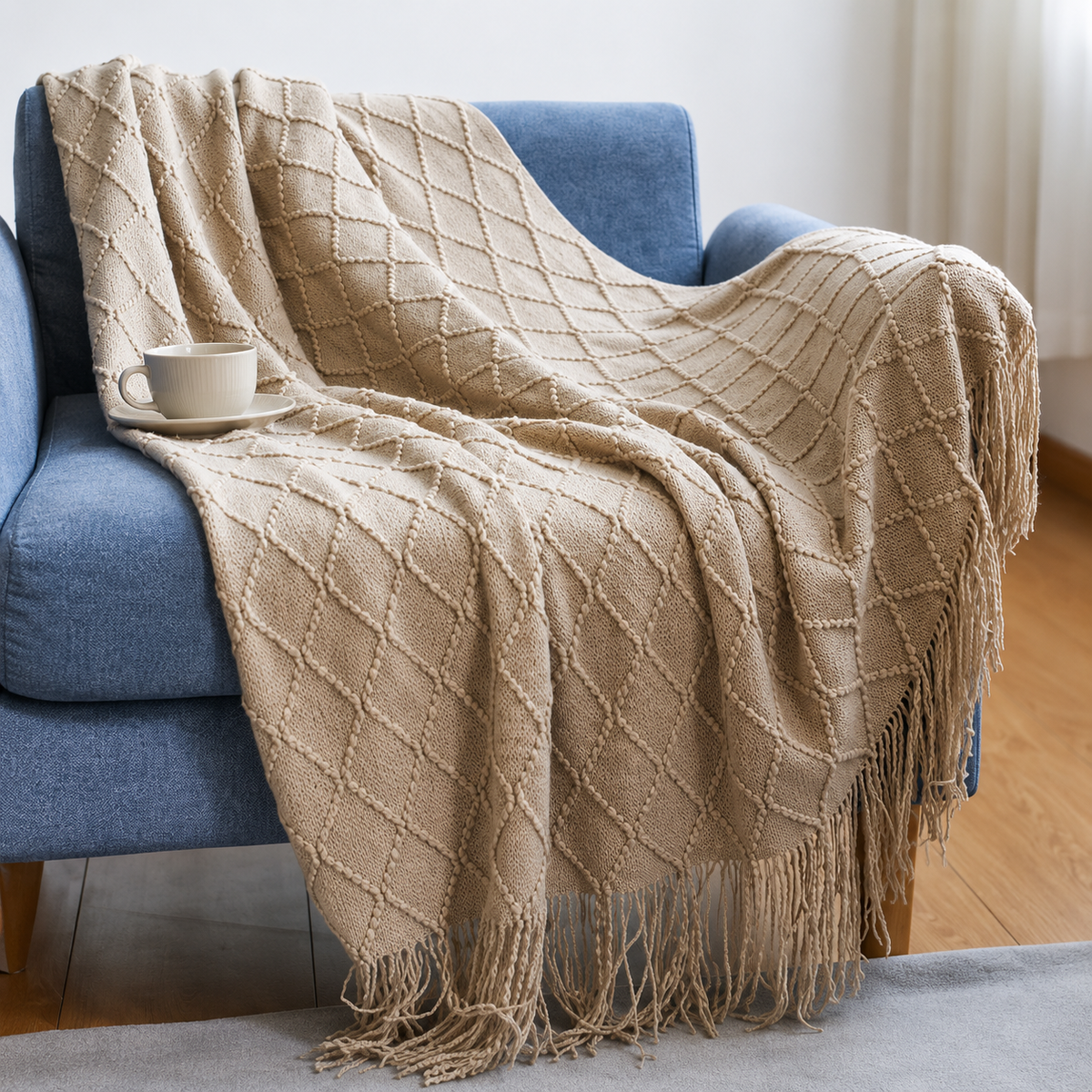 Knitted Tassel Throw Blanket