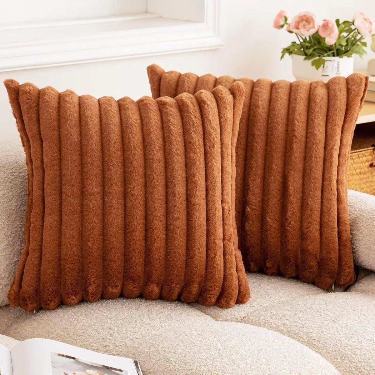 Plush Ribbed Faux Fur Pillow Case