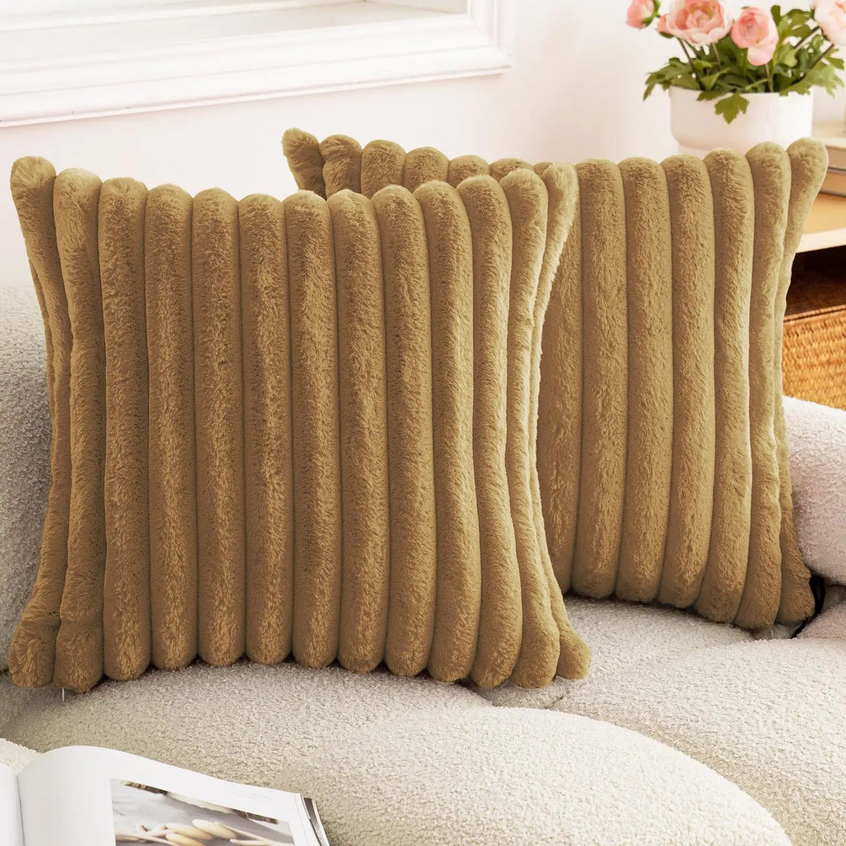 Plush Ribbed Faux Fur Pillow Case