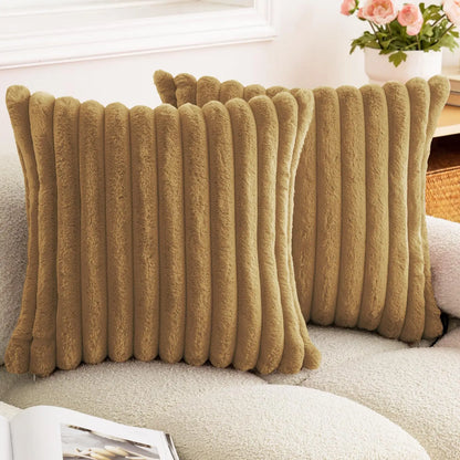 Plush Ribbed Faux Fur Pillow Cover