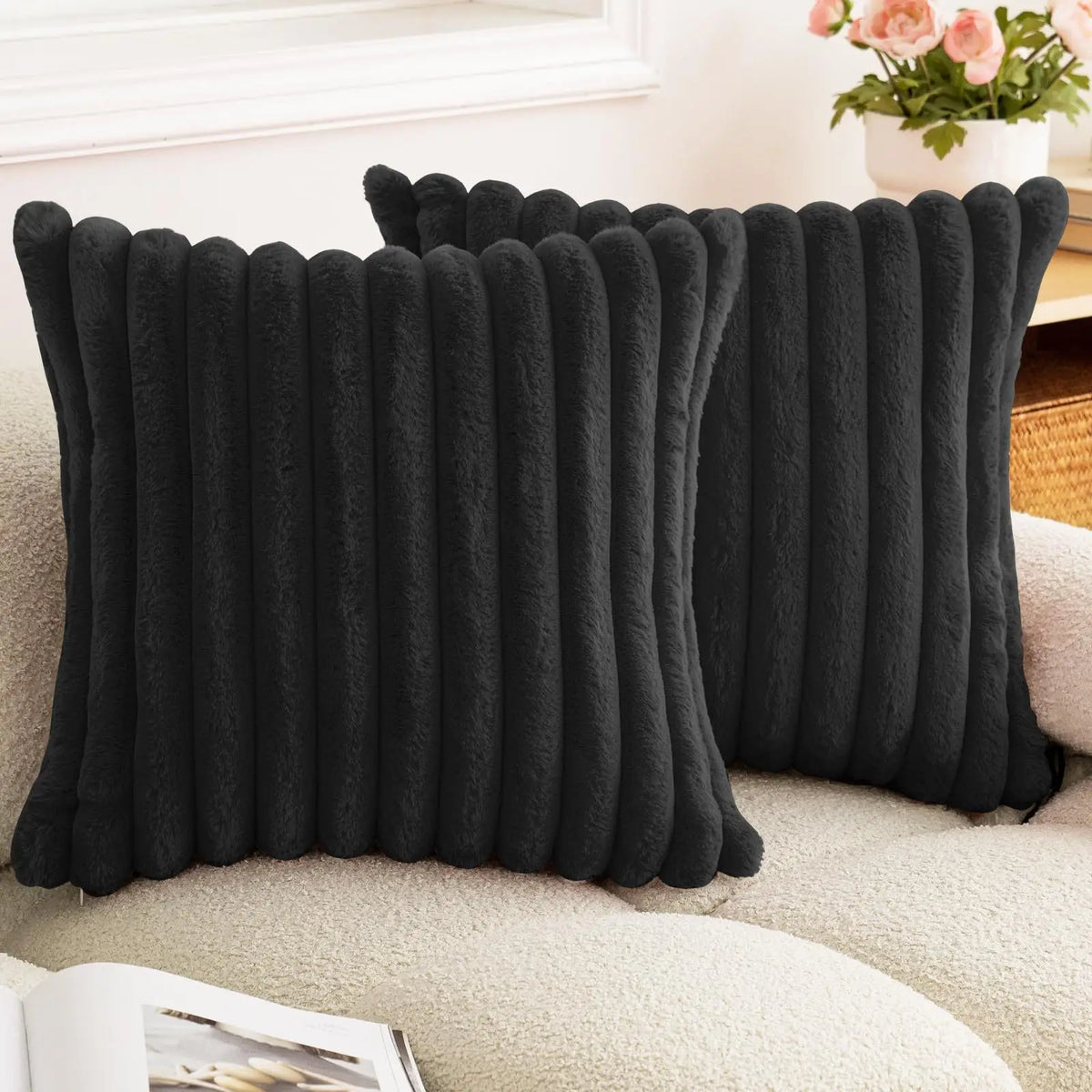 Plush Ribbed Faux Fur Pillow Case