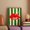 Red Lips Green Stripes - Canvas Print
