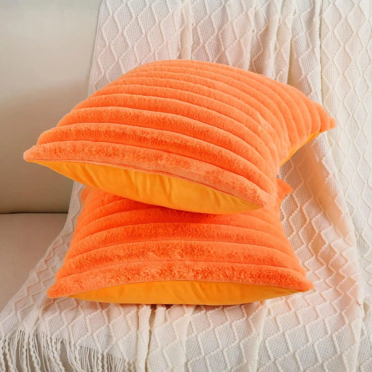 Plush Ribbed Faux Fur Pillow Case