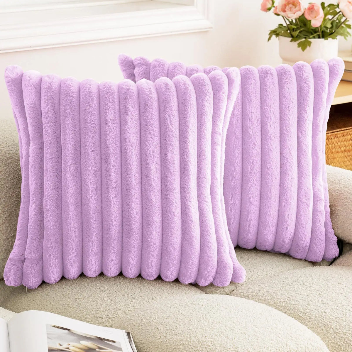 Plush Ribbed Faux Fur Pillow Case