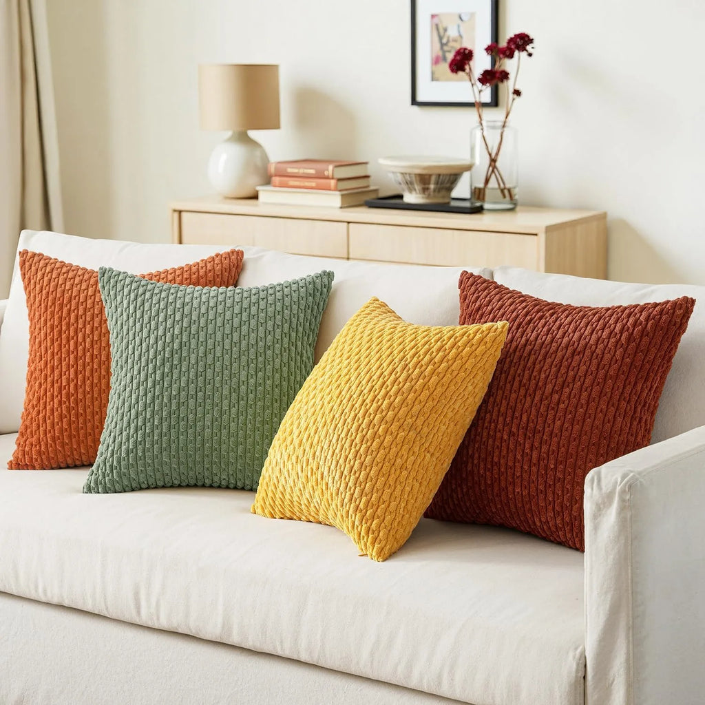 Textured Corduroy Throw Pillow Case