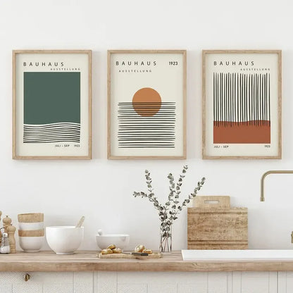 Abstract Orange & Beige Geometric Canvas Print 3 Piece Sets | Unframed