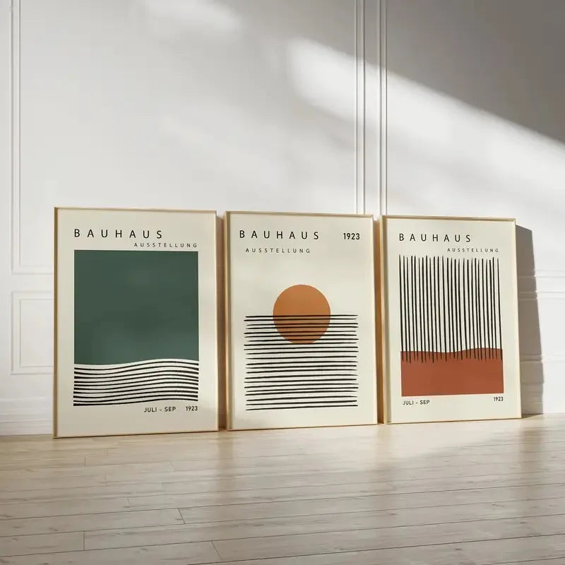 Abstract Orange & Beige Geometric Canvas Print 3 Piece Sets | Unframed