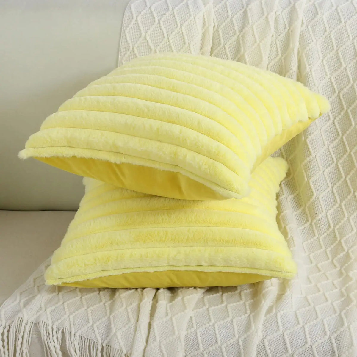 Plush Ribbed Faux Fur Pillow Case