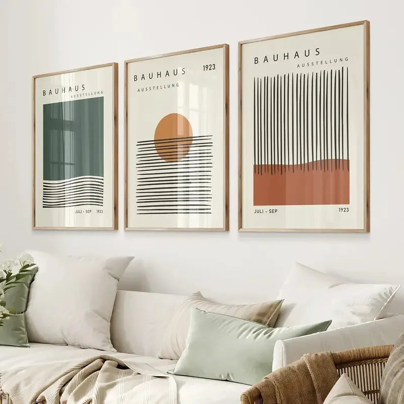 Abstract Orange & Beige Geometric Canvas Print 3 Piece Sets | Unframed