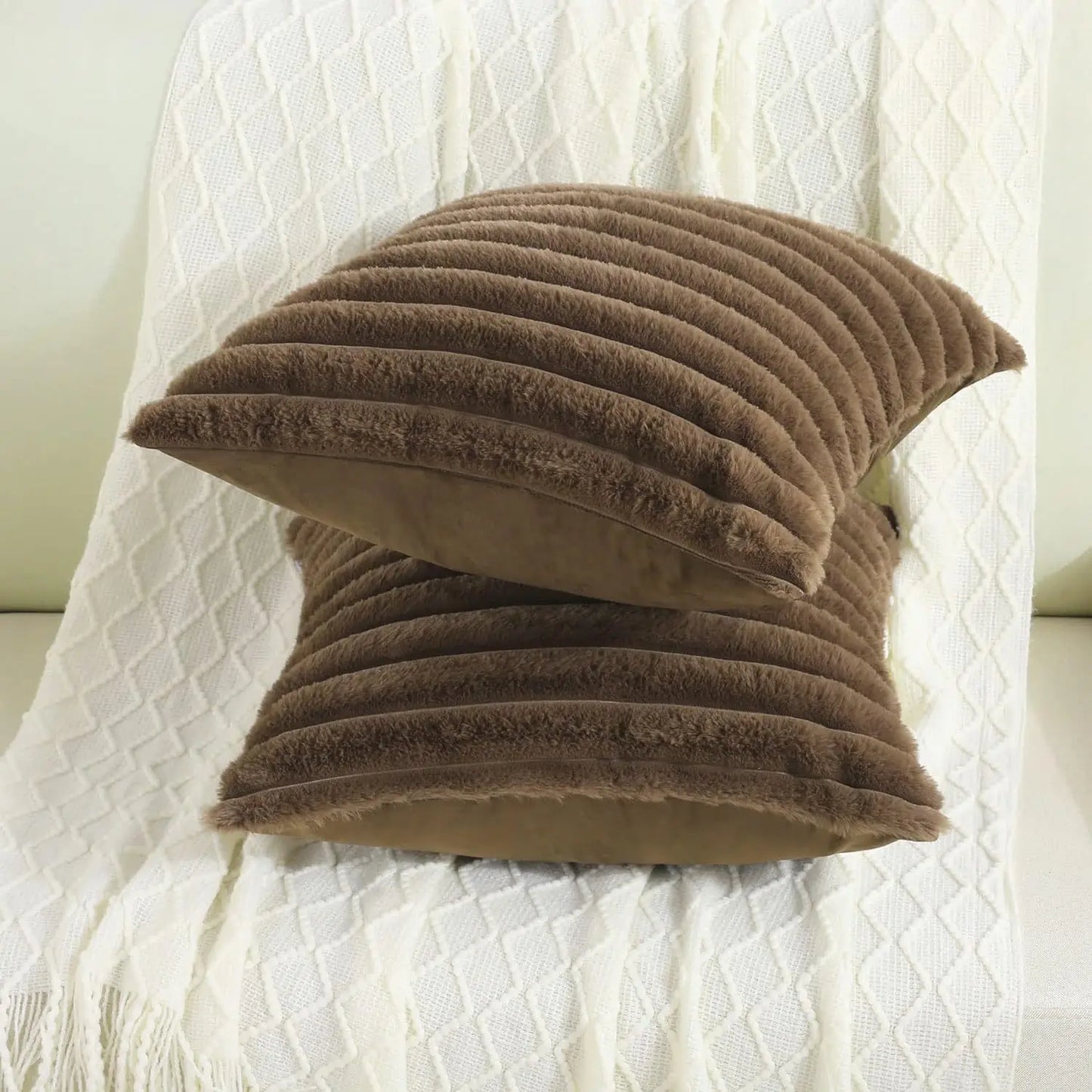 Plush Ribbed Faux Fur Pillow Cover